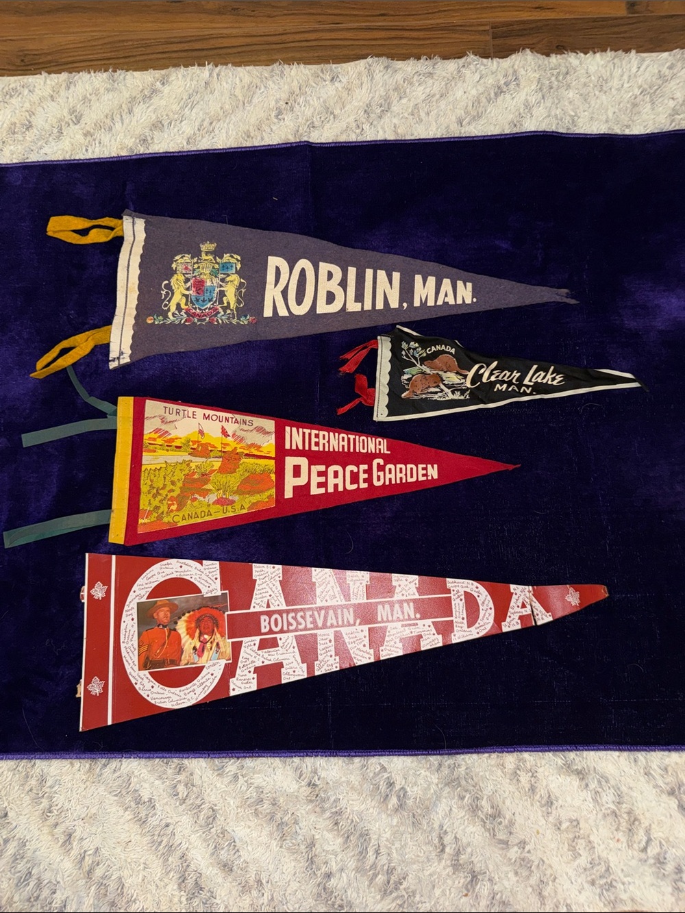 Vintage 1960s Manitoba Canada Souvenir Felt Pennant Lot of 4